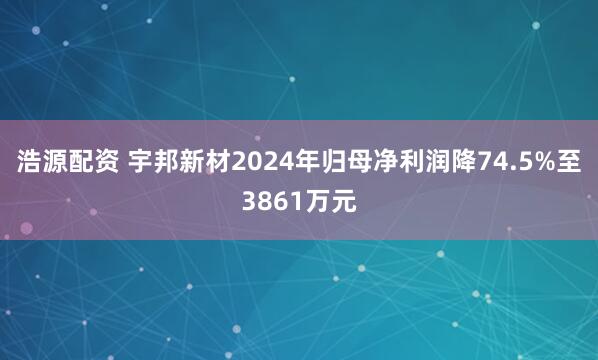 浩源配资 宇邦新材2024年归母净利润降74.5%至3861万元